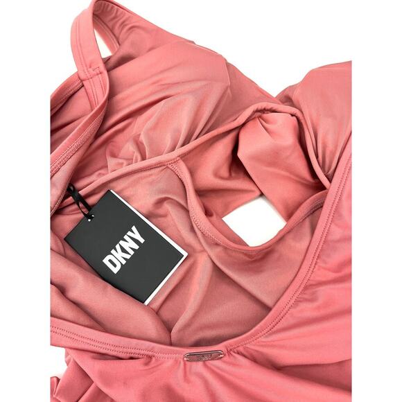 DKNY COMPACT CORAL Peek-a-Boo Twist One-Piece Swimsuit 16 NWT - Picture 4 of 4